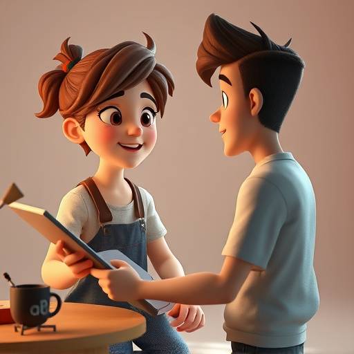 Artiste d'animation travaillant sur une tablette graphique, créant un personnage animé en 3D pour une publicité.
