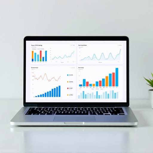 Ordinateur portable affichant des graphiques d'analyse de données marketing, illustrant le marketing numérique.