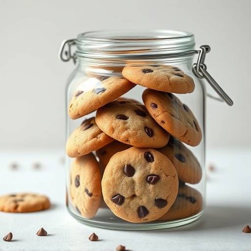 Un bocal en verre rempli de cookies faits maison, illustrant l'idée de cookies informatiques.
